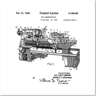 Lathe Patent 1939 Vintage Blueprint Machine Tool Inventions Posters and Art